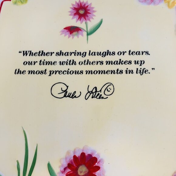 Paula Deen Square Decorative Plate Floral Signed Quote Family Friends 8 Inch - Picture 4 of 11